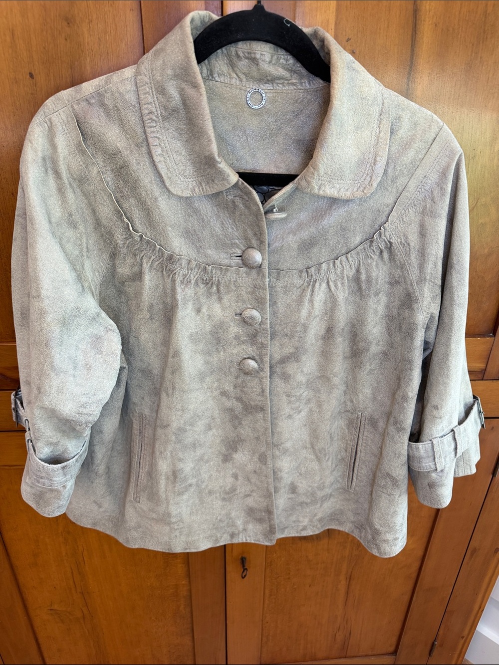 Vintage One Girl Who (Anthropologie) Taupe Distressed 3/4 Sleeve Jacket